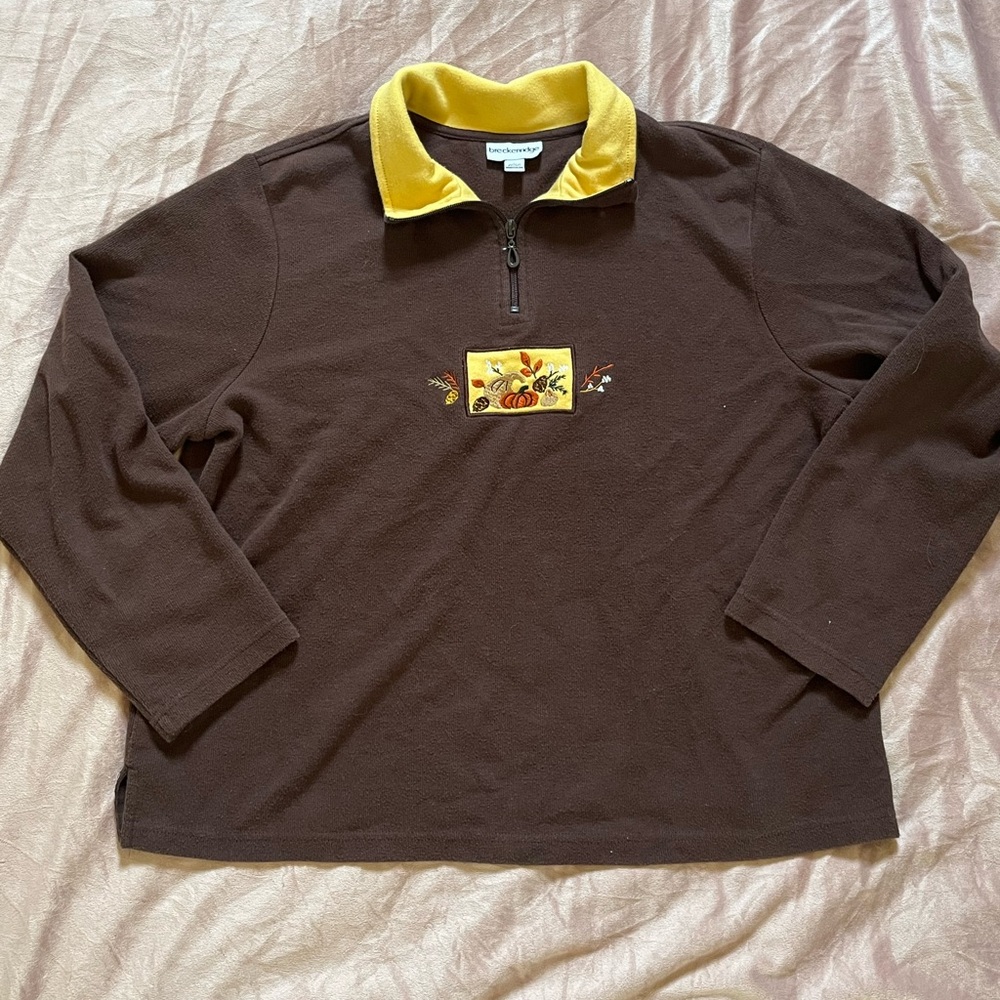 Breckenridge Embroidered Cottagecore Brown and Yellow Fall Zip-Up- L